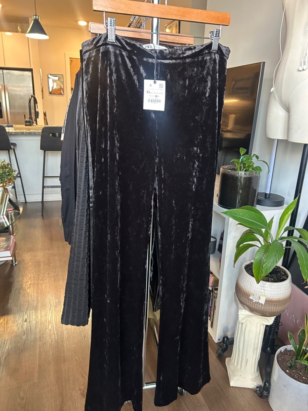 Zara Black Velvet Wide-Leg Pants